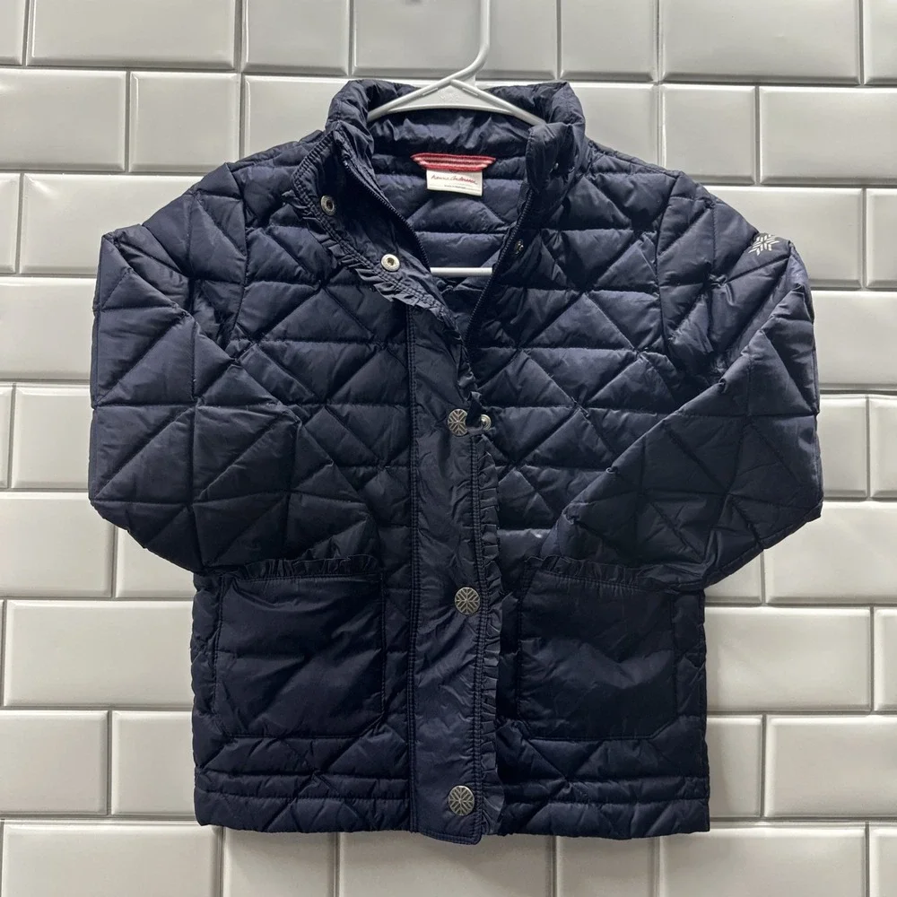Hanna Andersson Girls Size 110 Full Zip Down Filled Quilted Puffer Coat Navy